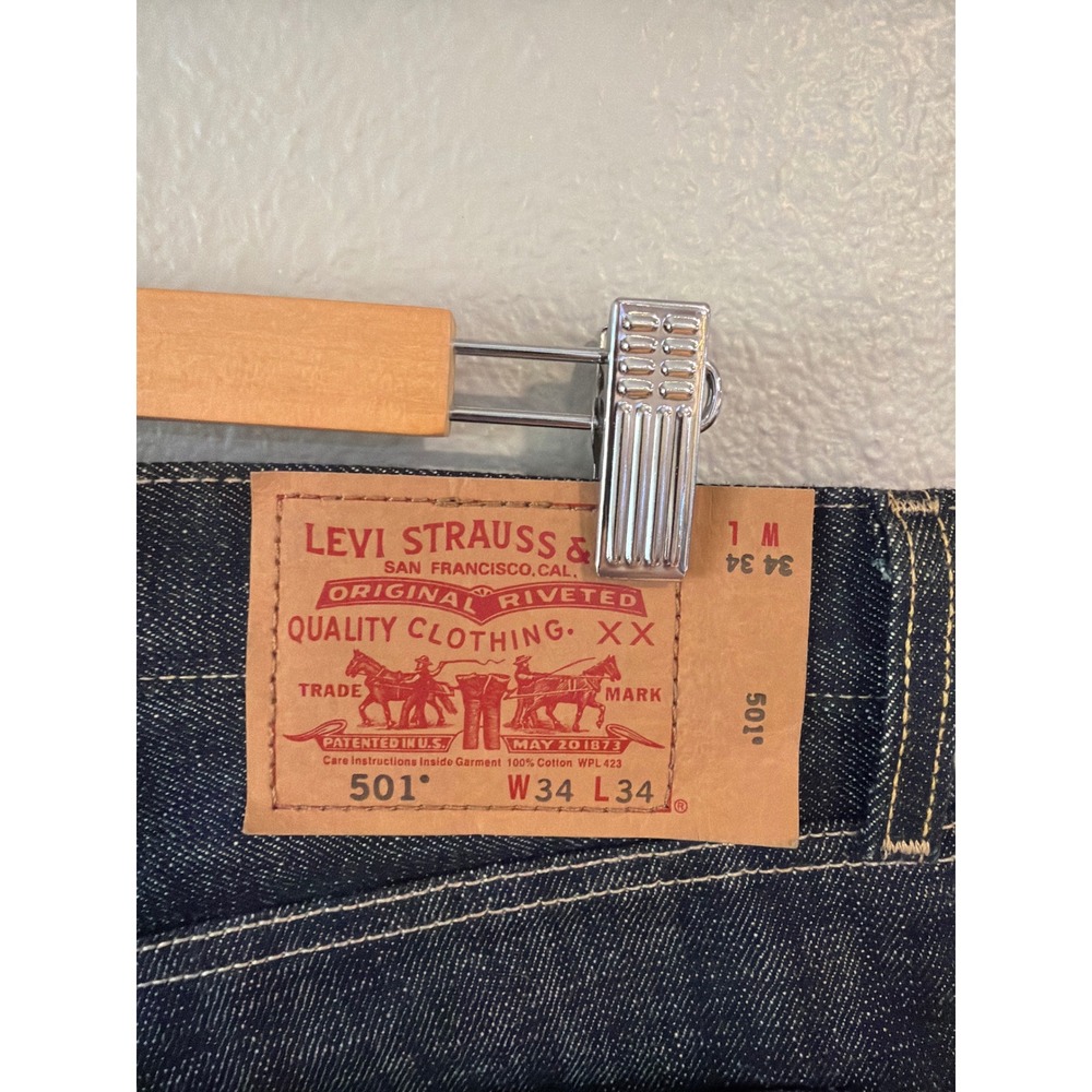 Levis 501 Original Straight Jeans Mens 34x34 Dark Indigo Rigid Cotton Button Fly - Picture 6 of 8